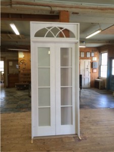 Custom wood interior double french door unit with transom window