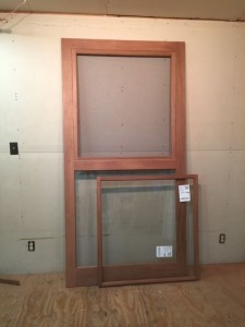 Mahogany wood custom storm screen door