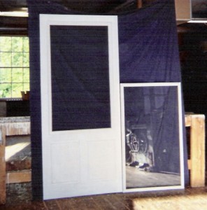 Custom wood storm screen combination insert door